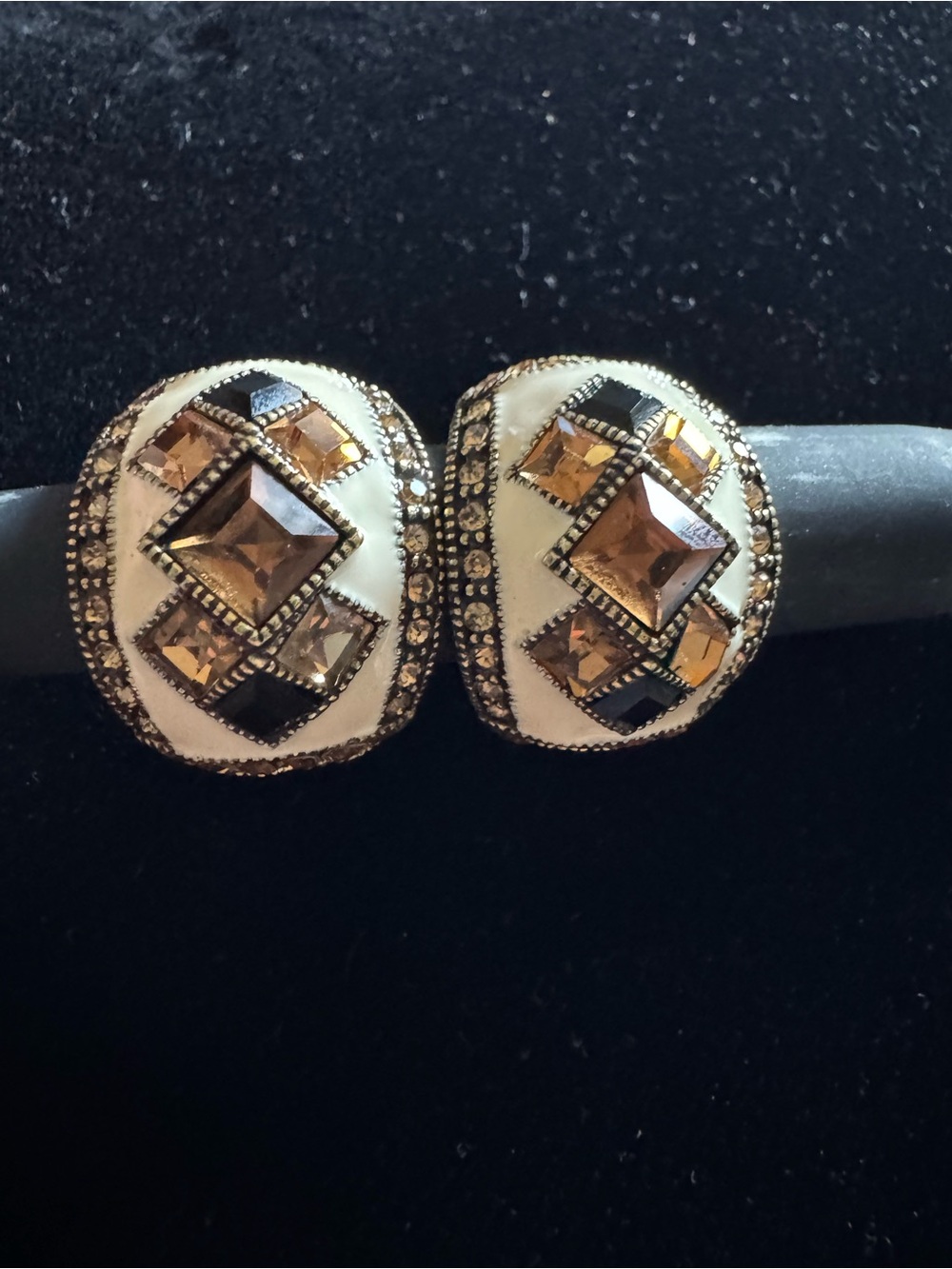 Heidi Daus Gold and White Cushion Crystal Clip-On Earrings